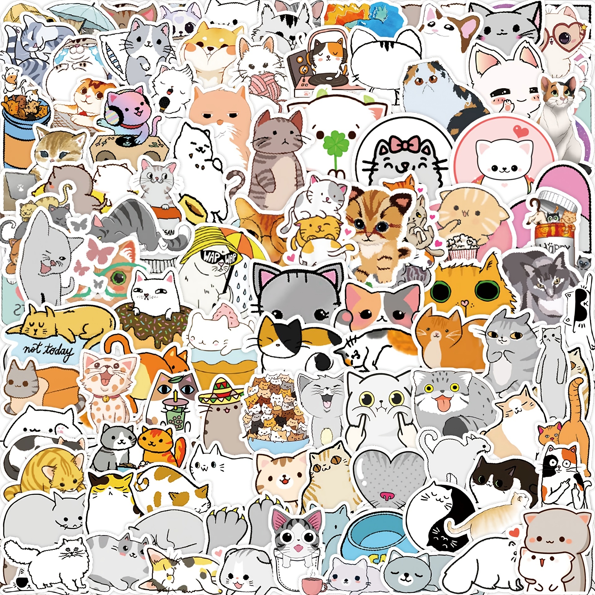 100pcs Cute Cat Stickers for Water Bottle Kitten Kitty Stickers Decals Cat Gifts for Adults Teens Kids Cat Items Decor