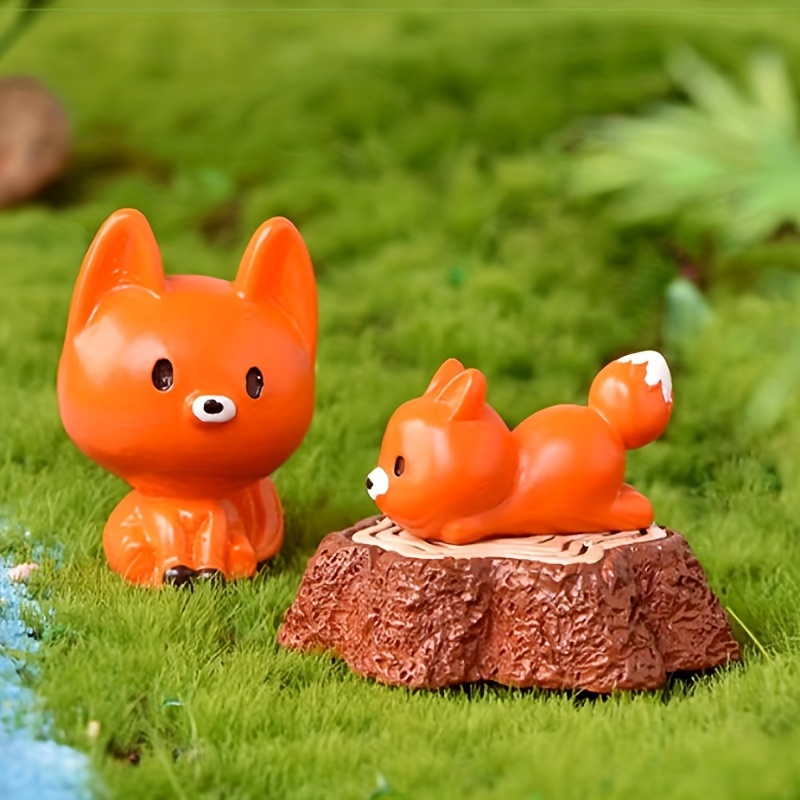 3pcs, Mini Fox Micro Landscape Decoration Cute Animal Sculpture Cartoon Fox  Statue Doll Moss Garden Mini Garden Resin Accessories