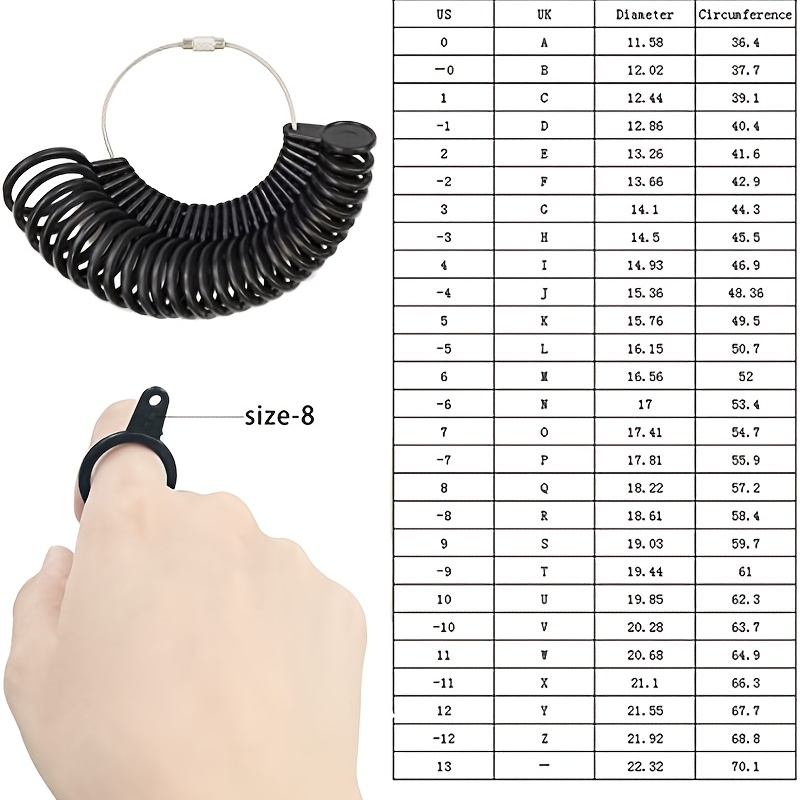 Medidor de anillos - Herramienta de anillo de medición de dedos 27 piezas  tamaño 1-13 con medio tamaño