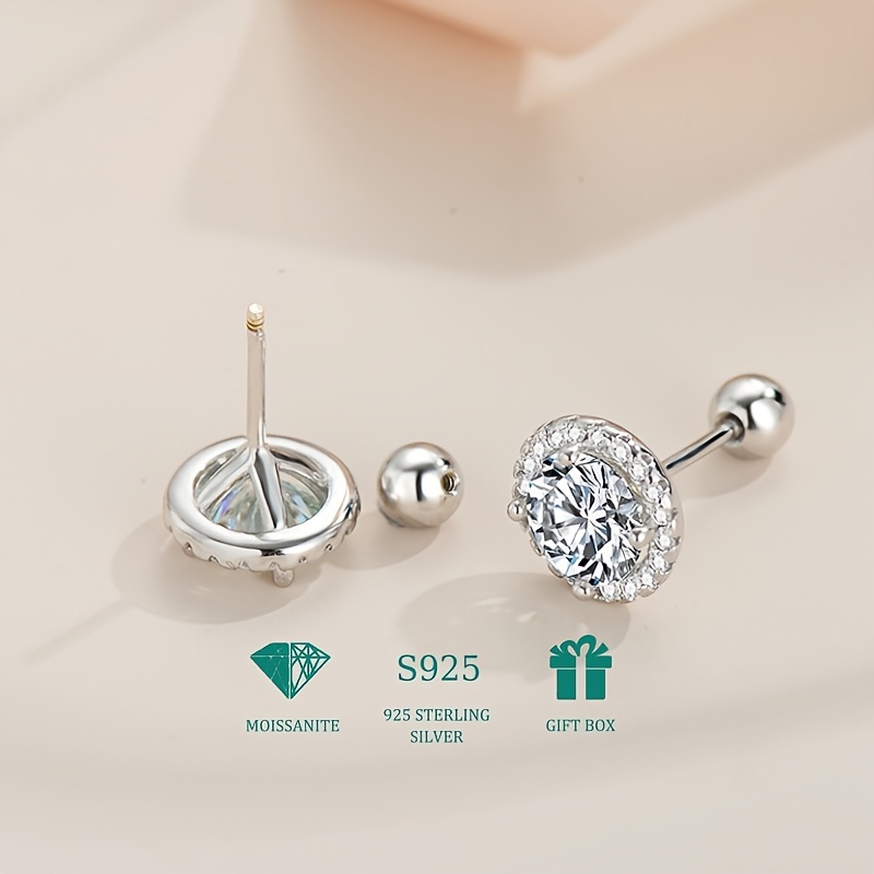 

Sterling 925 Silver With Round Sparkling Moissanite Decor Stud Earrings Elegant Simple Style Delicate Female Gift