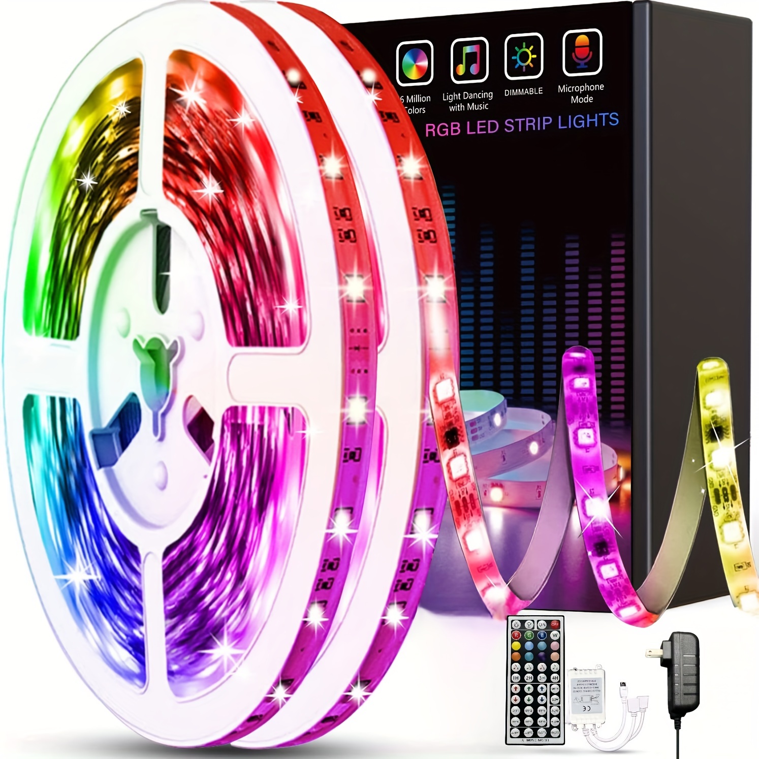 Ruban LED, 30M（2*15M) Led Chambre Flexible Bluetooth App Contrôle, RGB Bande  LED, Synchroniser avec Rythme de Musique Led Strip, Fancy Led pour Gaming  Room, Plafond, Mariage, Fête, Cuisine, TV, Bureau : 