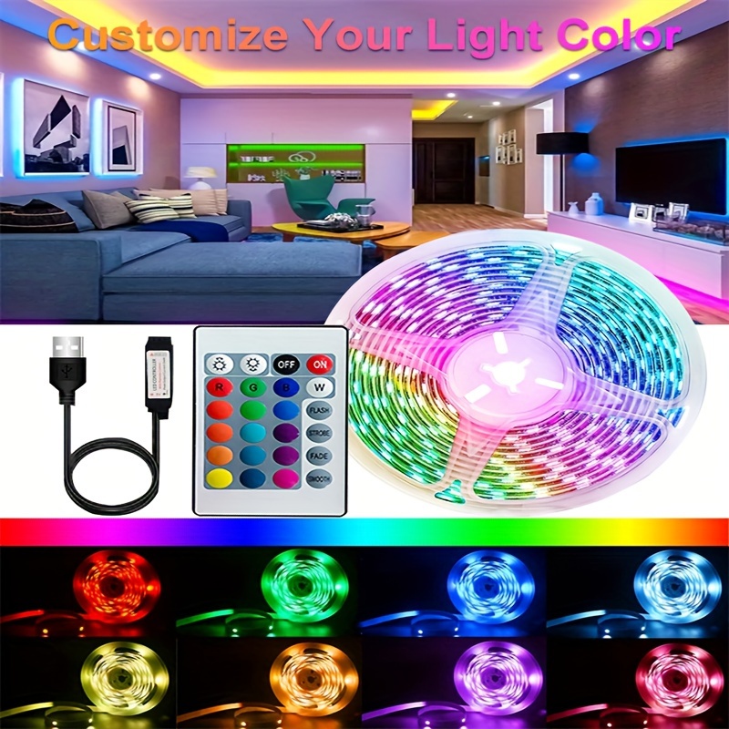 Bande Led 10M, Ruban Led 5050 RGB, Led Ruban Lumineuse avec Télécommande 44  Touches, Utilisé pour la décoration de maison de chambre à coucher (1x10M)