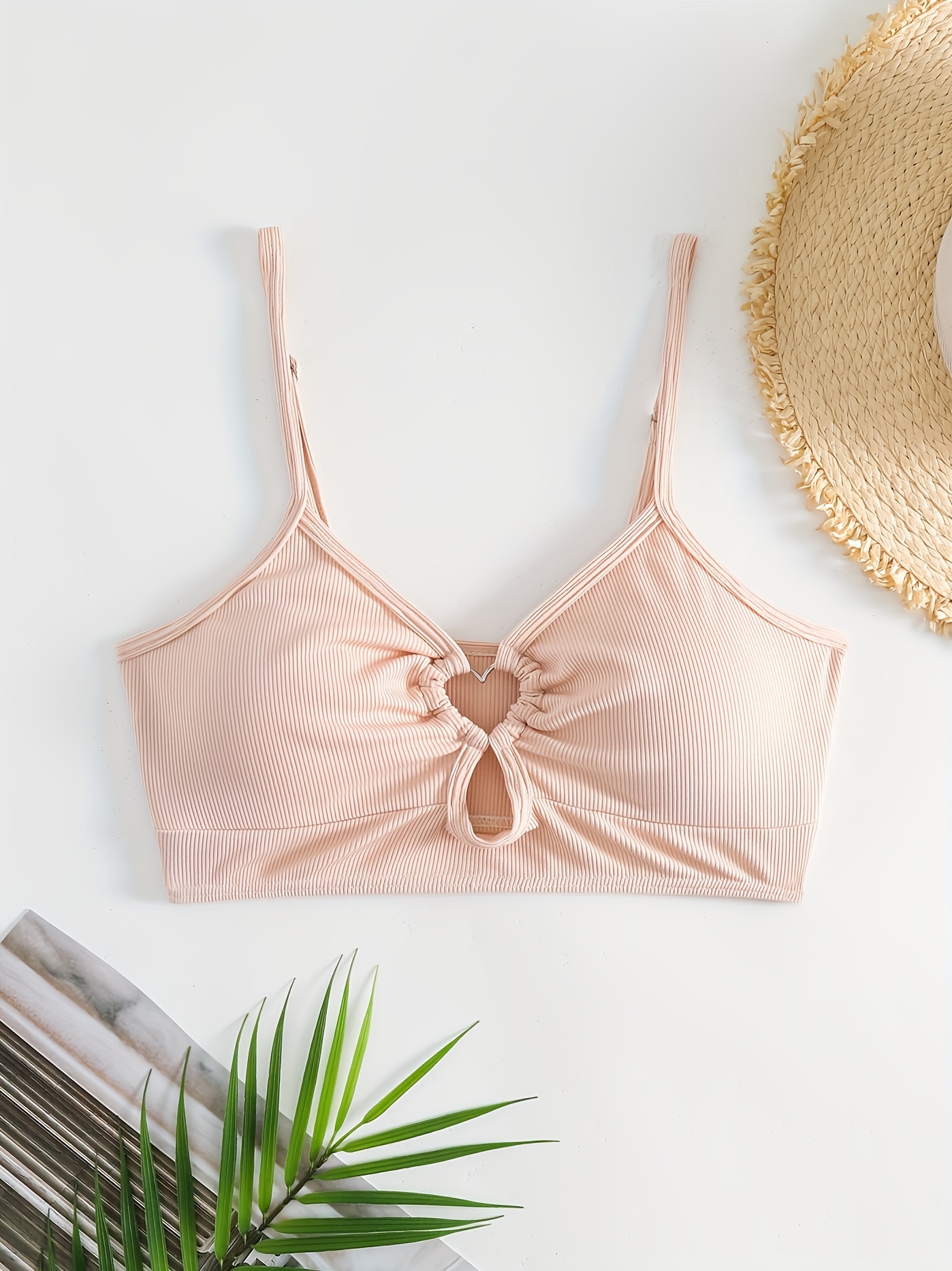 Fashionable Women'S Tankini Top with Heart Pattern And Ribbed Fabric