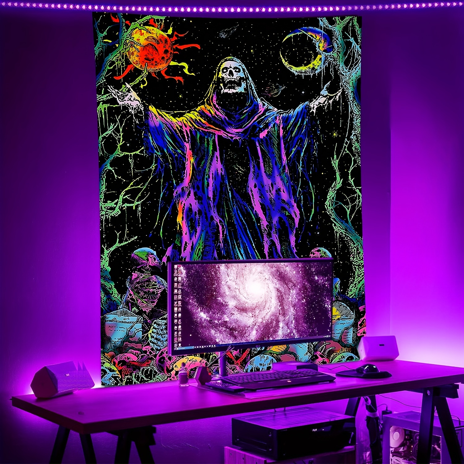 Blacklight Gaming Tapestry for Boys Room Wall Hanging, UV Reactive