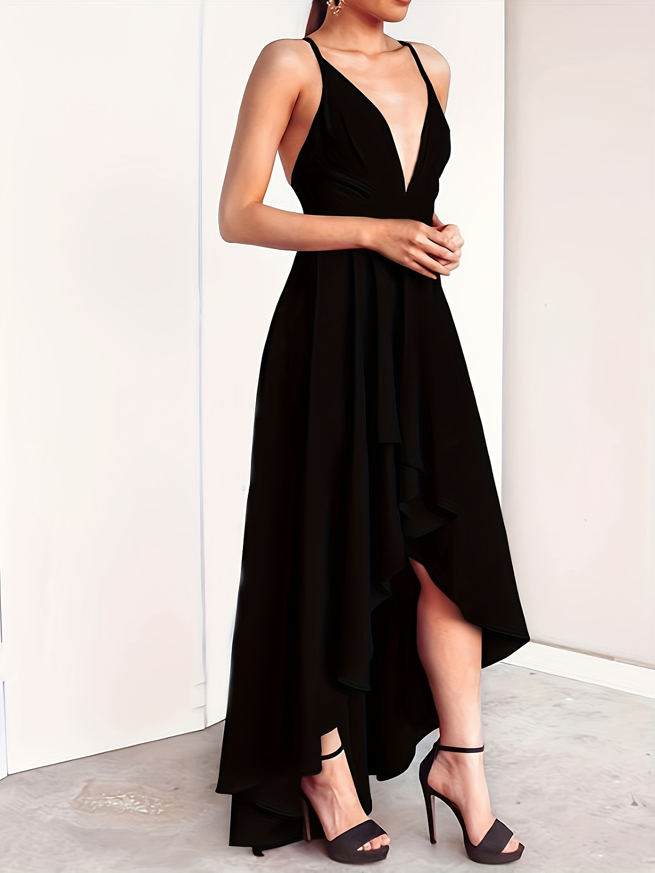 Sexy Deep Plunge Backless Maxi Dress Formal With Open Chest, High