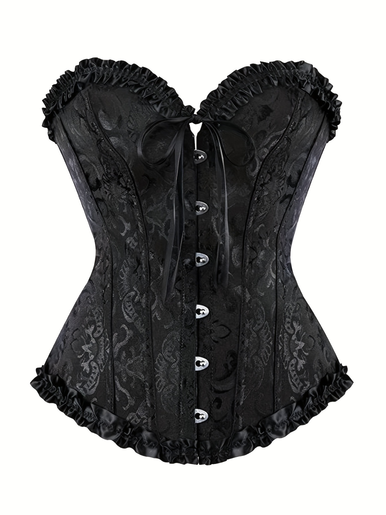 Ruffle Strapless Corset Bustier, Tummy Control Lace Up Jacquard Body  Shaper, Women's Lingerie & Shapewear