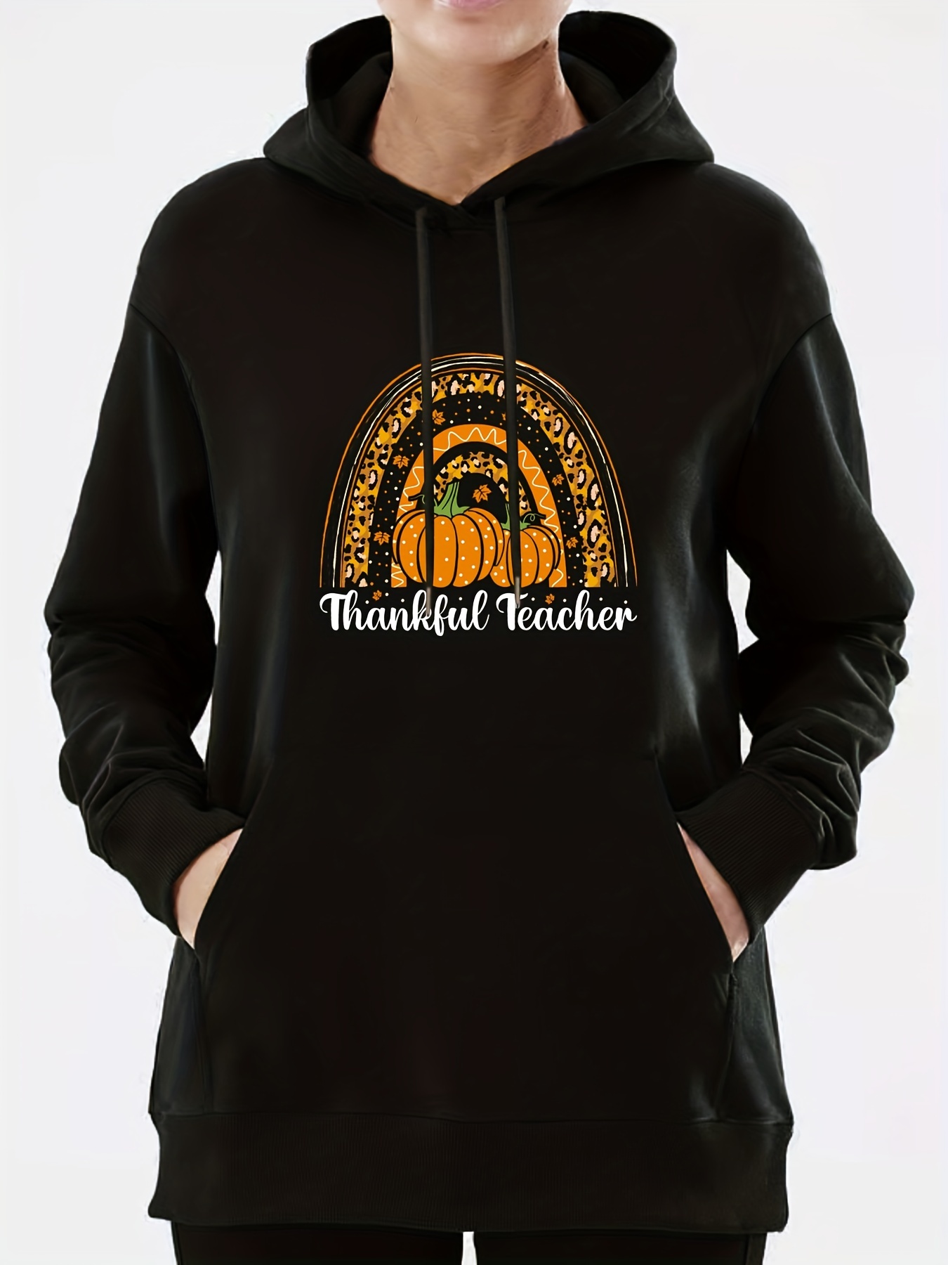 sudadera capucha cordón estampado thankful teacher sudadera Temu