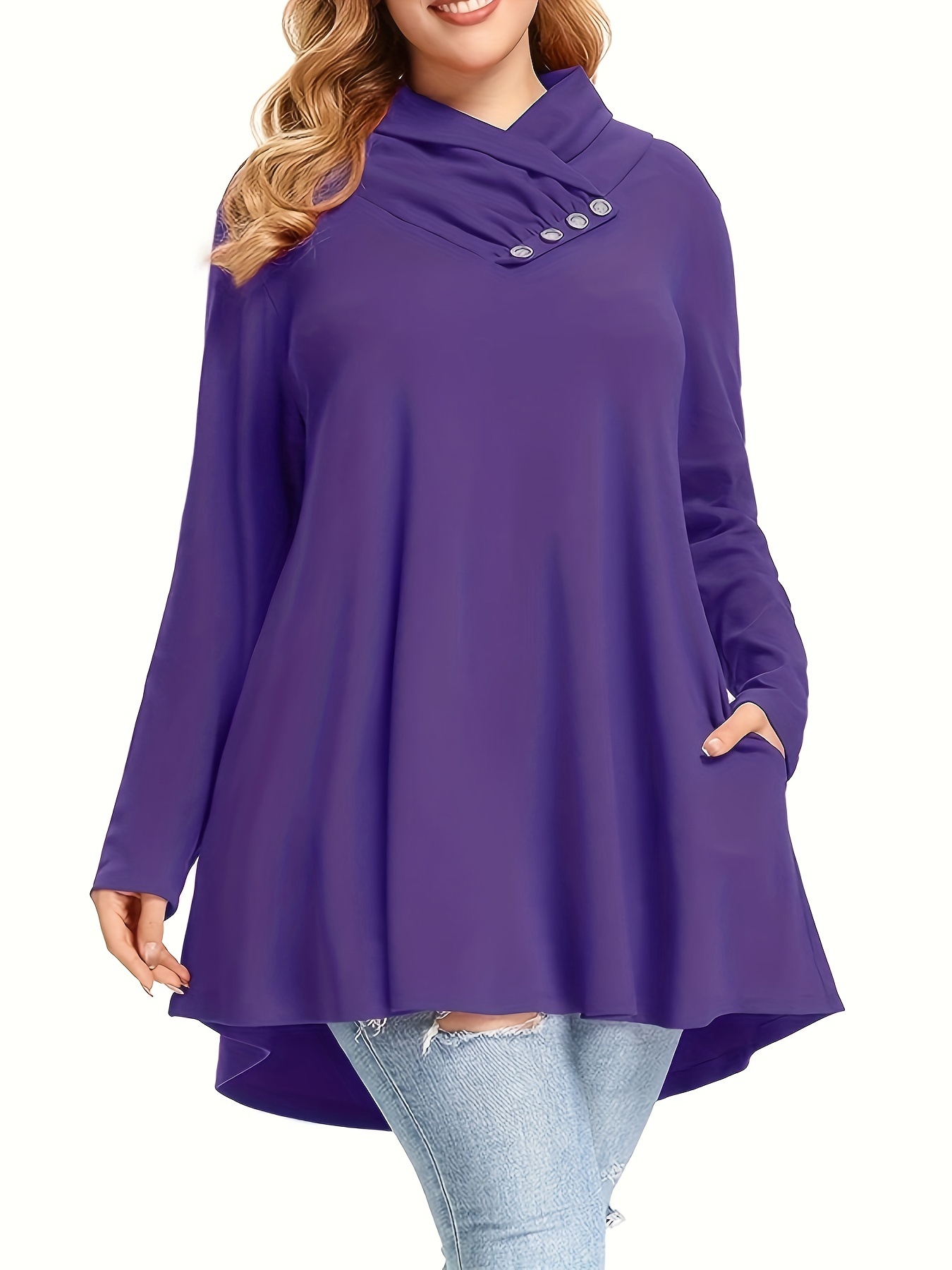 LEEBE Women's Plus Size Double-Layered Burnout Poncho Blouse Top (S-5X) (S,  Purple) at  Women's Clothing store