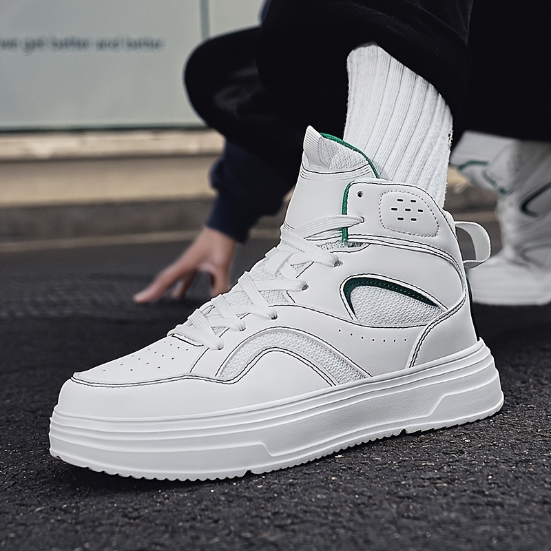 Plus Size Men's Trendy Solid/Colour Block High Top Skate Shoes, Comfy Non Slip Casual Soft Sole Sneakers For Men's Outdoor Activities