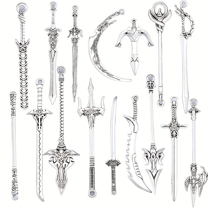 10PCS Mixed Alloy Antique Knight Sword Knife Gun Bow Charms For Jewelry  Making