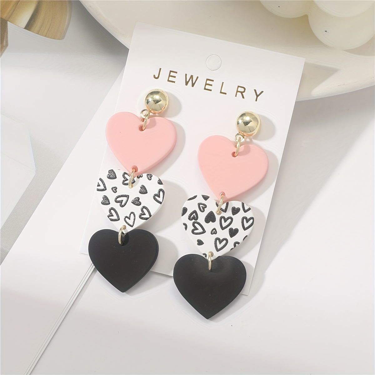 

Colorful Heart Design Dangle Earrings Trio Earrings Elegant Cute Style Acrylic Jewelry Valentine's Day Gift For Lovers