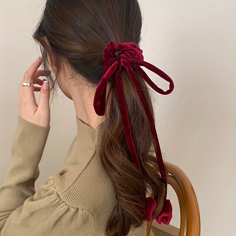 Velvet Ribbon Hair Tie For Women With High Elasticity Bow - Temu Germany