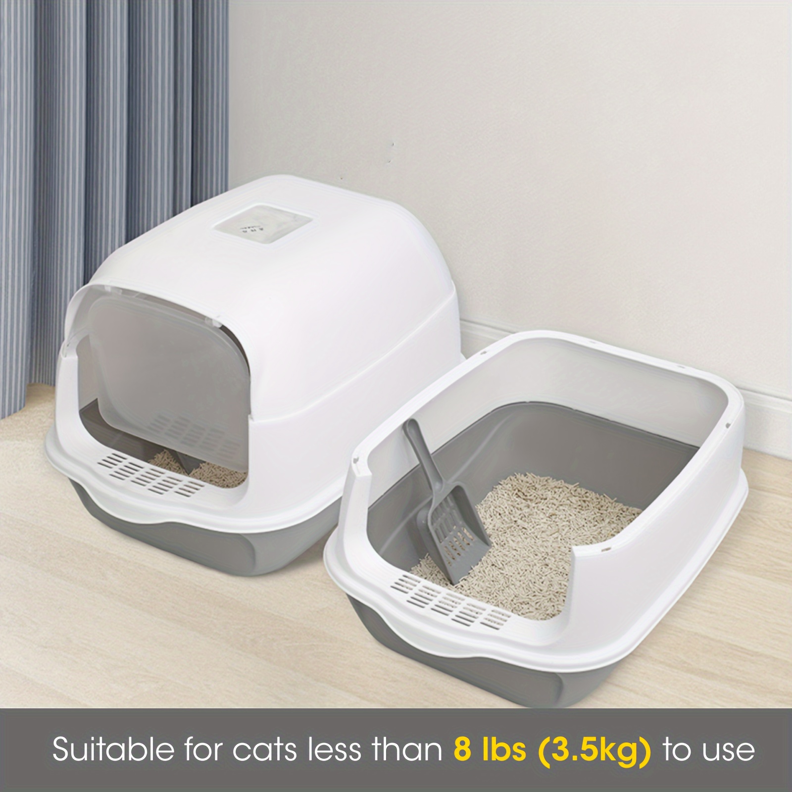 קופסת חול לחתולים עם מכסה, אספקת מקלחת קלה ומניעת זרימה, מתאים לחתולים קטנים ובינוניים