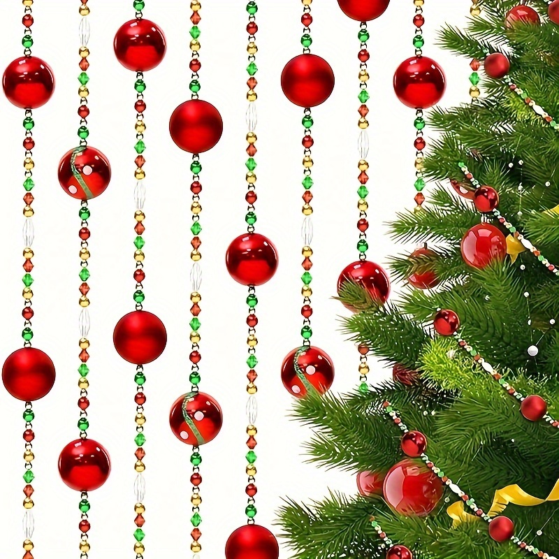 2pcs Wooden Beaded Garlands Christmas Red Green Bead Garlands Wood Christmas Tree Decorations Garlands Decorative Fireplace Wall Hanging Christmas