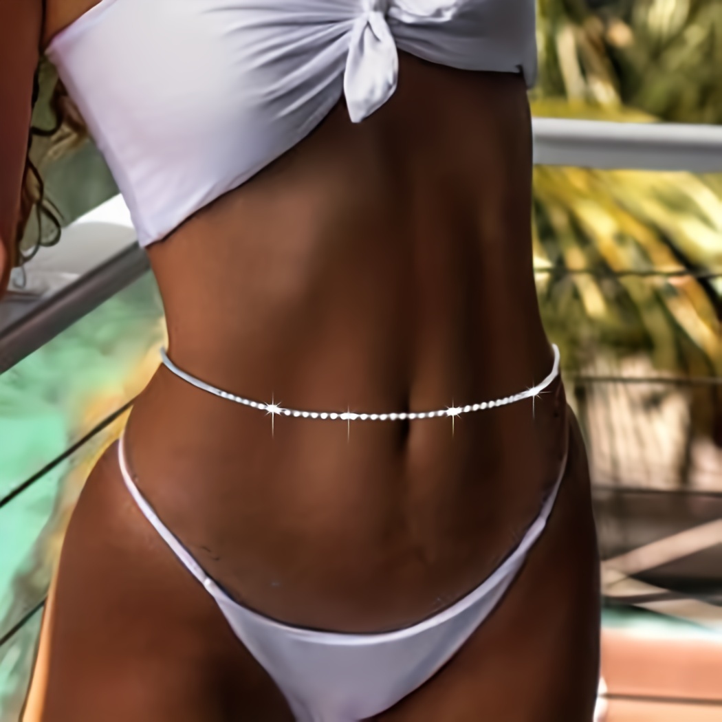 Rhinestone Belly Body Chain Bikini Sparkly Waist Body - Temu