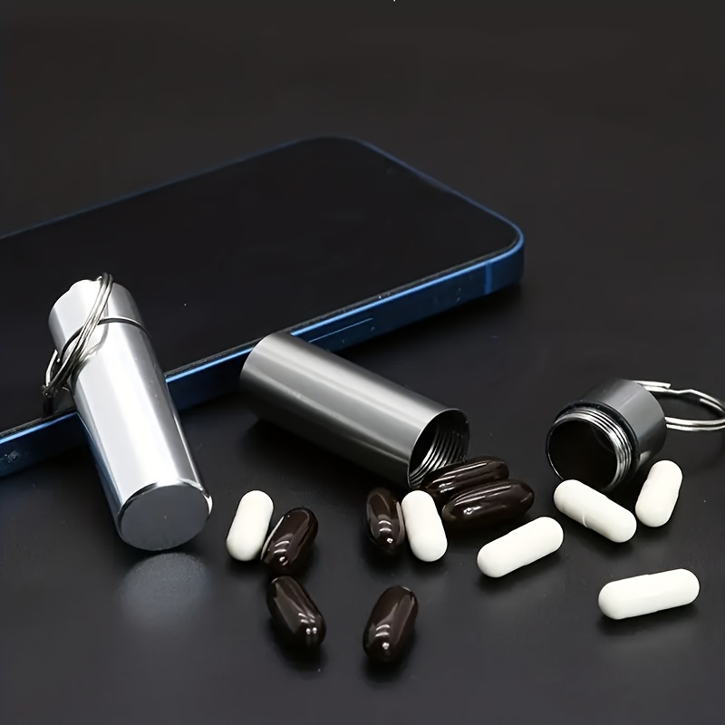 a portable waterproof stainless steel medicine bottle with sealed medicine cylinder and mini pillbox   store medication   anywhere 0