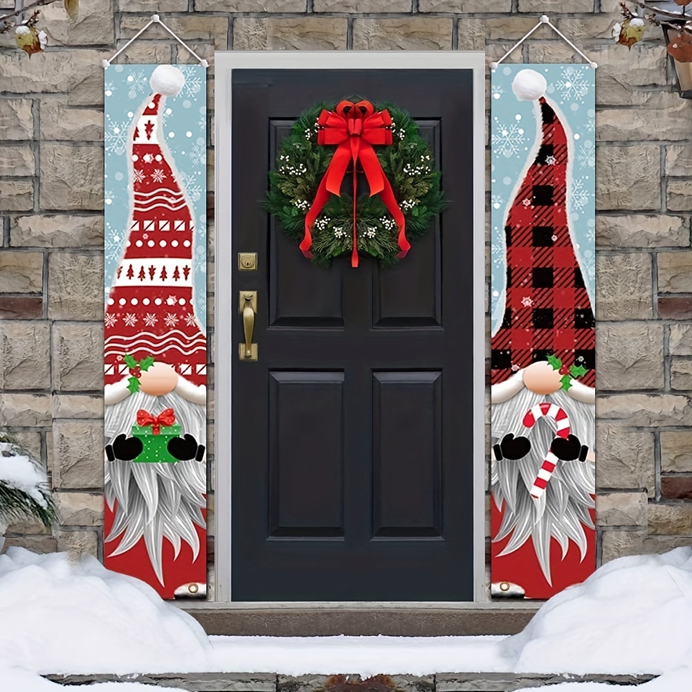 

Set/2pcs Outdoor Christmas Decorations - Gnomes Porch Sign Banners Hanging Decorations - Xmas Holiday Decor For Outside Indoor Yard Home Front Door Garage Wall