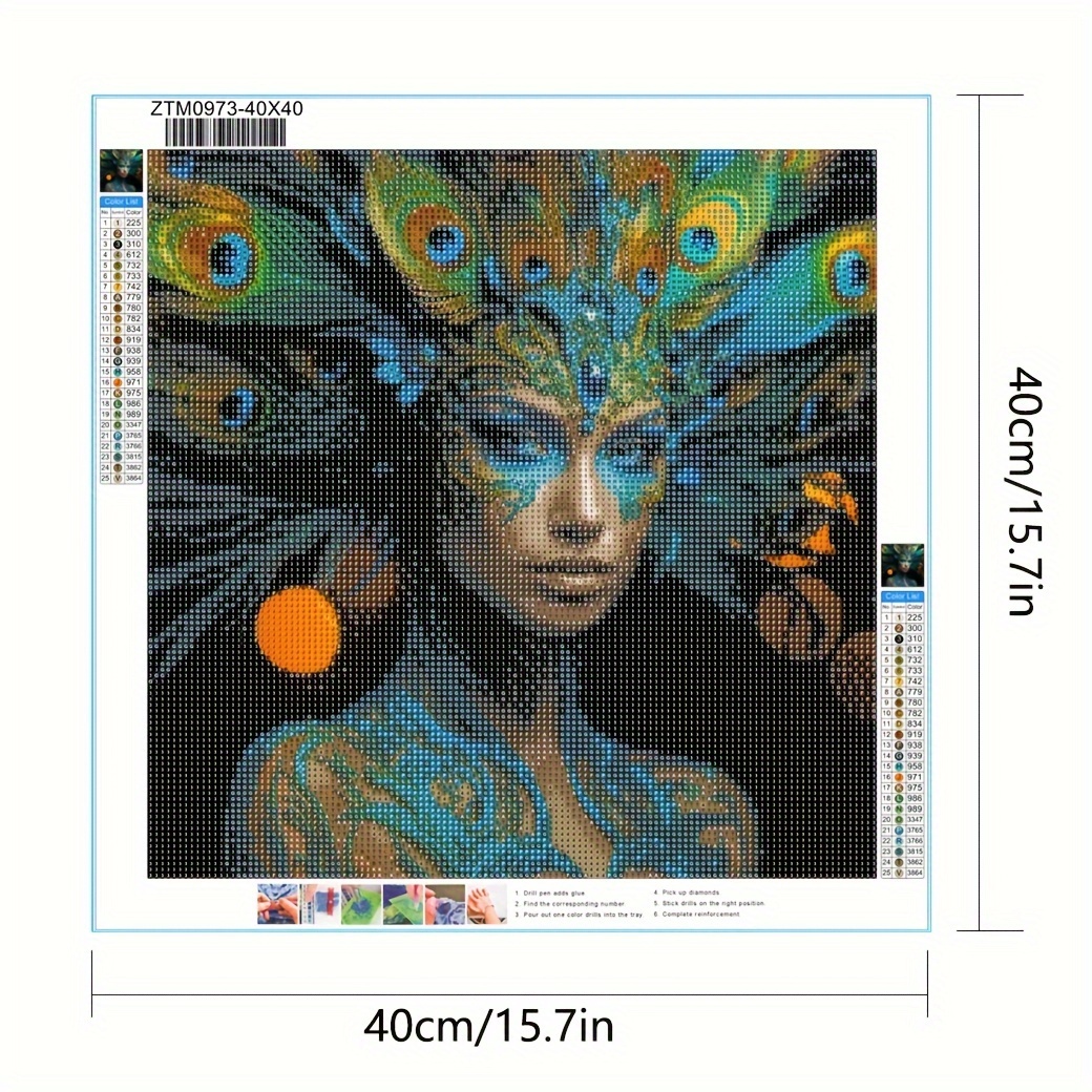 1 Set, Round Diamond Painting Kit, Adult 5D Diamond Art Kit, Diamond Painting Kit, Adult Beginner Handicraft, DIY Diamond Painting Kit, Gem Artist Wall Decoration, Peacock Feather Decoration 15.75 * 15.75inch