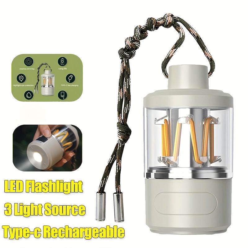Luces de camping, linterna de camping, bombilla LED de trabajo, iluminación recargable  USB regulable, 60 W, 3 modos de iluminación, luz de tienda portátil