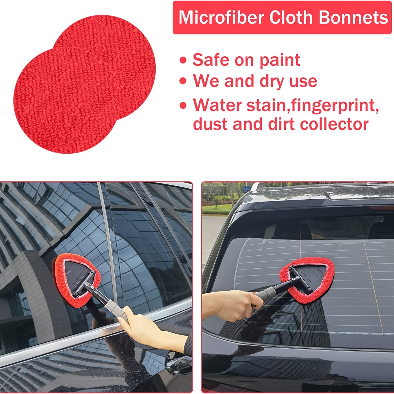 Generic Windshield Cleaning Tool, Car Window Cleaner with 4 Washable  Reusable Microfiber Pads, Extendable Long Handle Glass Wiper Clean