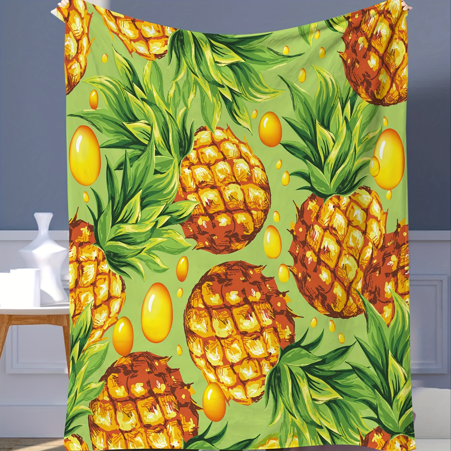 Watercolor Pineapple Hd Print Flannel Blanket Soft Cozy Temu