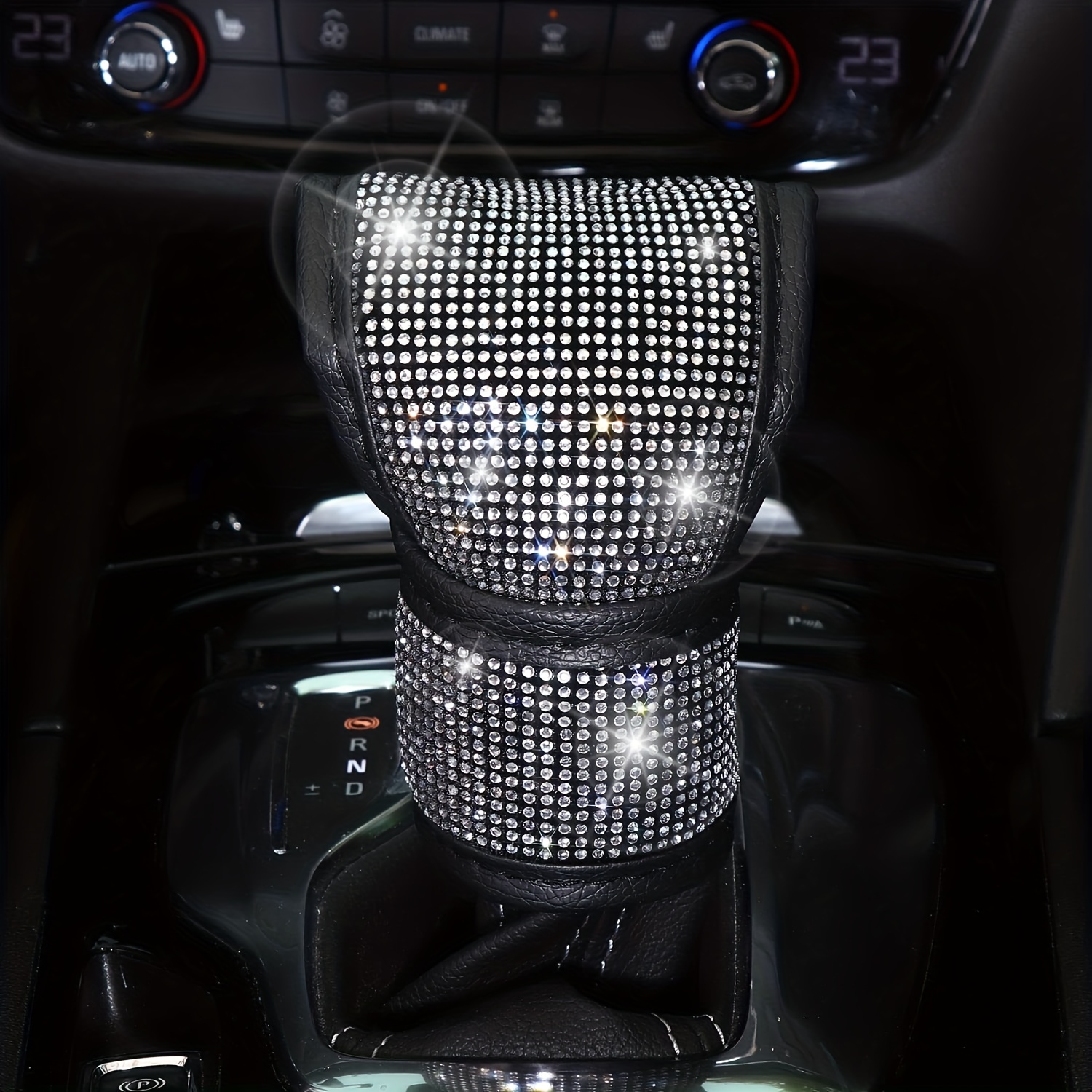 Walbest 1 Pack Bling Car Accessories for Women, Bling Steering Wheel Cover Set Seat Belt Shoulder Pads Crystal Ring Emblem Sticker Glitter Gear Shift