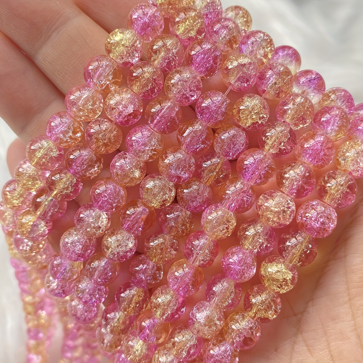 Crackle Glass Pink Jewelry Making Beads for sale