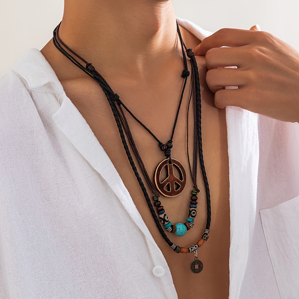 1pc Men's Hawaiian Tribal Style Black Oil Dripping Tiki Necklace, Polynesian Tiki Totem Pendant Jewelry, Jewels,Temu