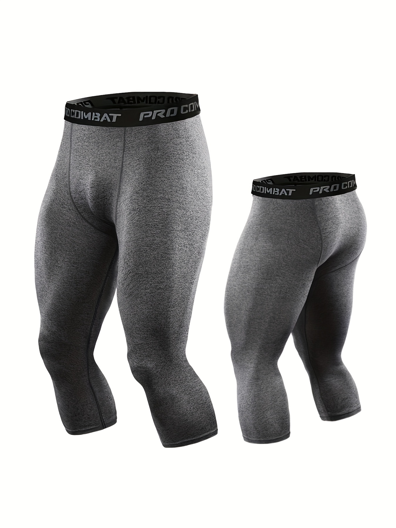 JUST RIDER Men's Compression Pants, Base Layer Workout Running Basketball  Sports Capri Leggings Tights 3/4