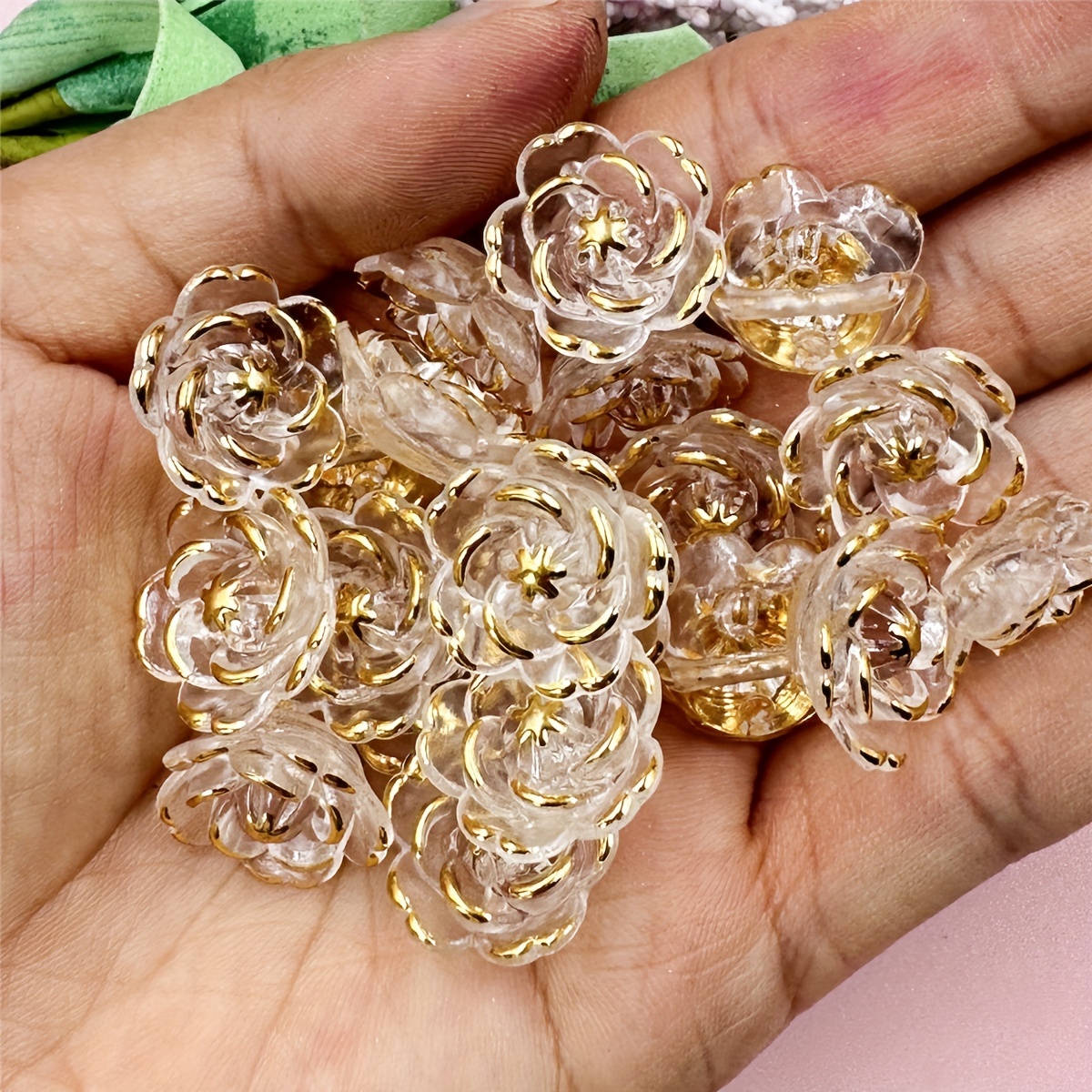 Luxurious Flower Golden Border Acrylic Beads Jewelry Making - Temu