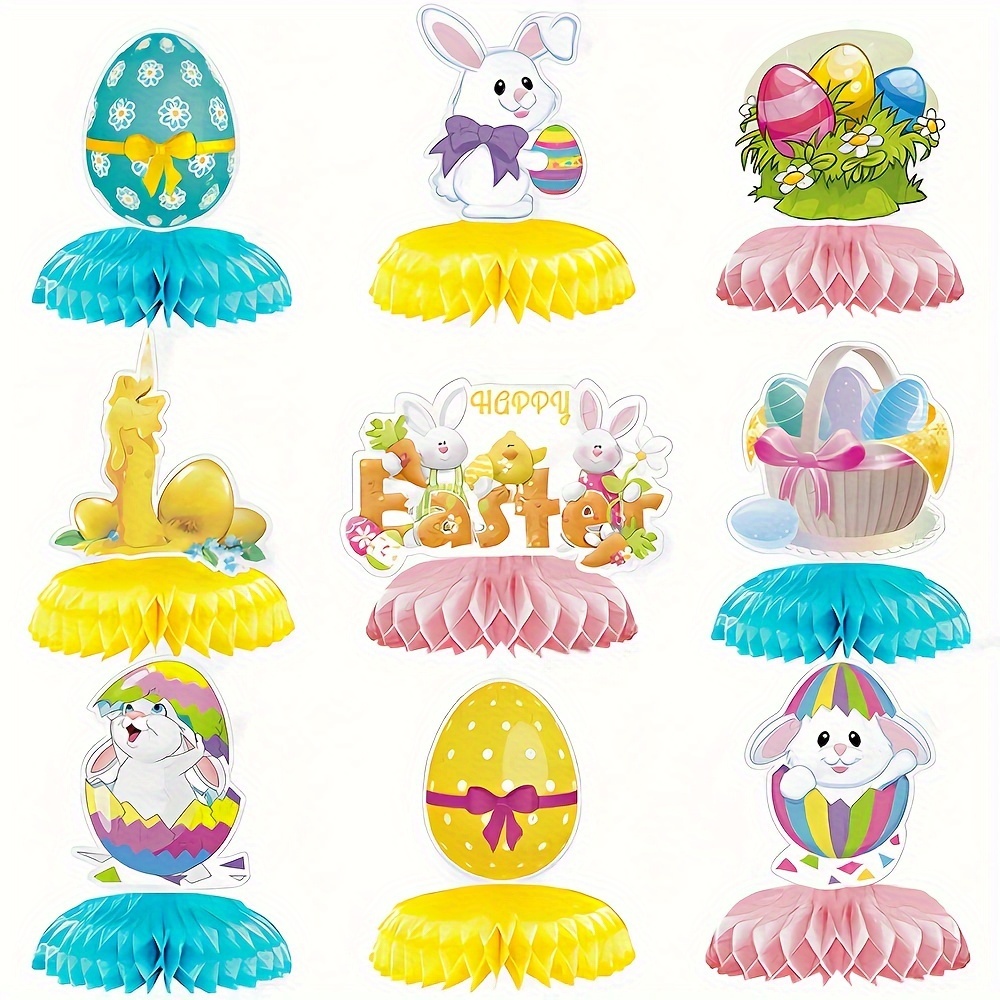 9pcs easter honeycomb centerpieces happy easter bunny easter egg centerpieces 3d desktop honeycomb for spring easter bunny photo props party supplies