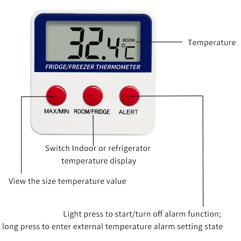 Termómetro digital para nevera y congelador con alarma de temperatura y  función máxima mínima – Termómetro de refrigerador para refrigerador y