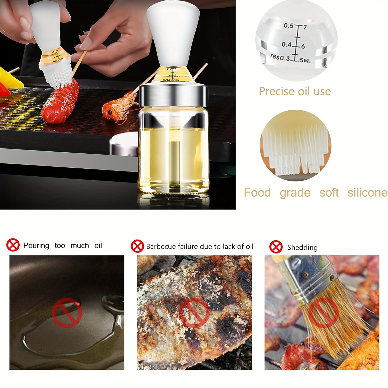 Olive Oil Bottle with Silicone Brush Tools Temperature Resistant Cooking  Pot
