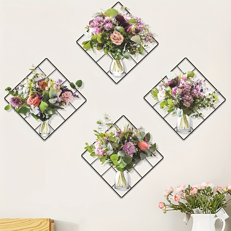 4pcs set simulation iron mesh flower wall stickers bedroom living room entryway dormitory home decoration wall stickers stickers details 0