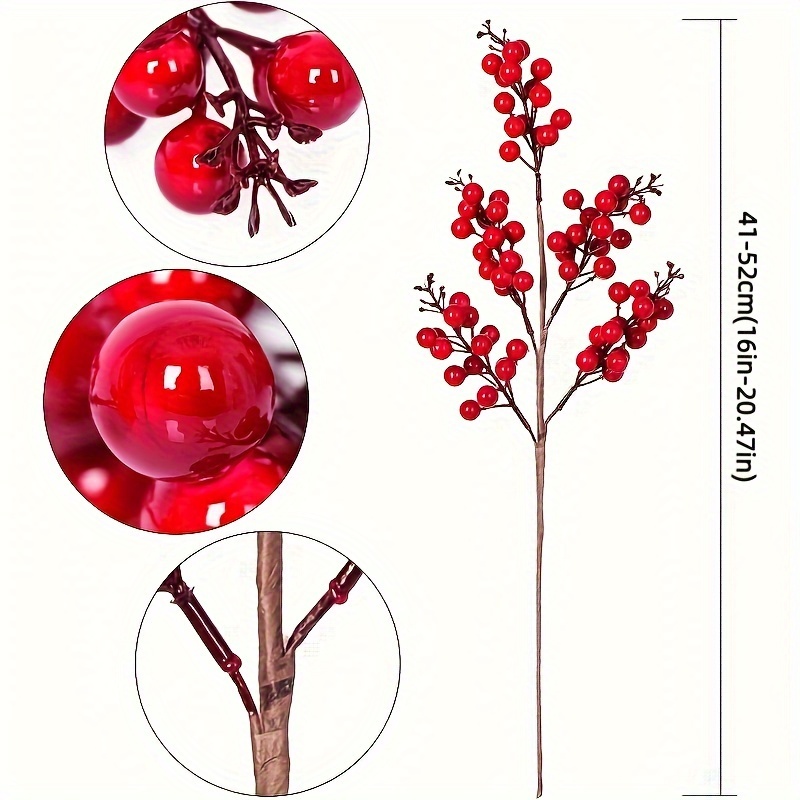 Artificial Red Berry Stems Christmas Holly Berry Branches - Temu