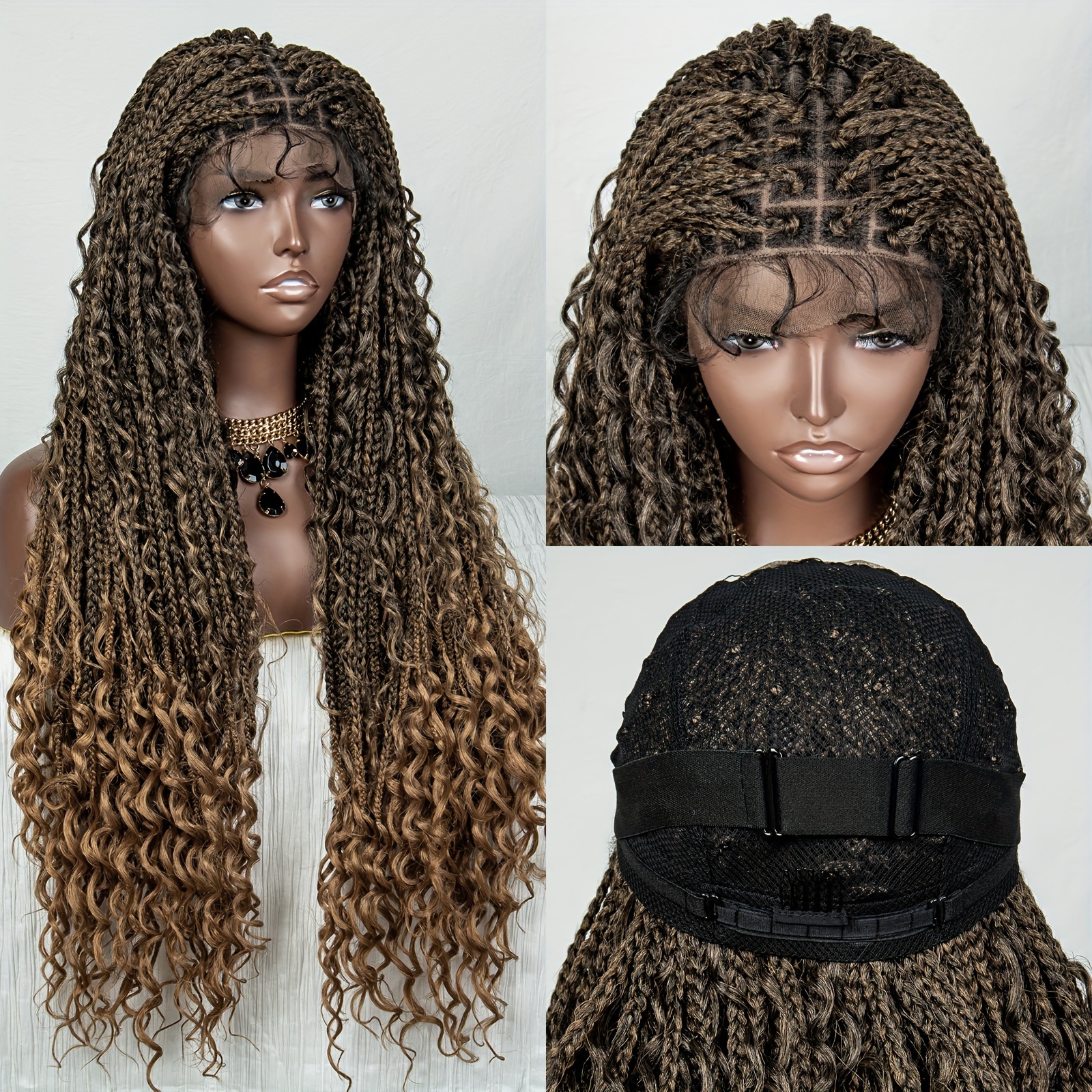 Box Braided Synthetic Wigs Goddess Box Braids Bouncy Wavy - Temu