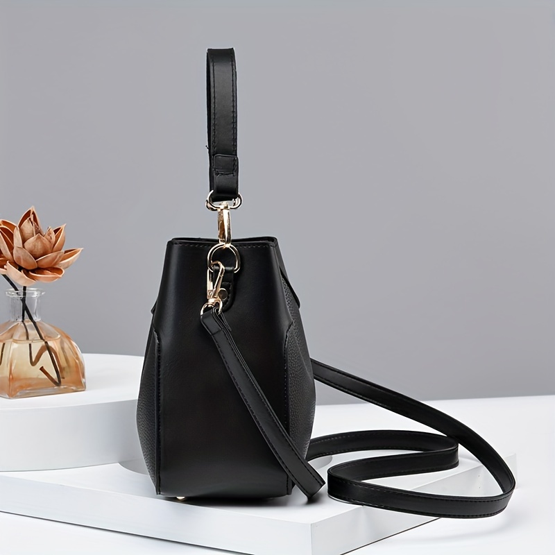 Mini Rabbit Ears Crossbody Bucket Bag, Pu Leather Textured Satchel