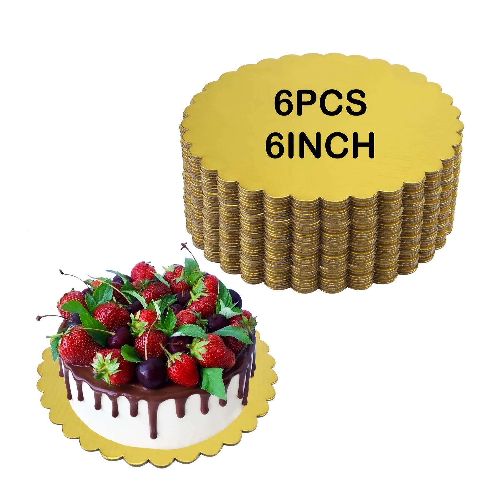 6pcs, Golden Round Cake Boards Sturdy Cake Boards, 6''/8''/10''/12''  Circle Cake Base, Disposable Pizza Cardboard Circle Tart Decorating Base  Stand