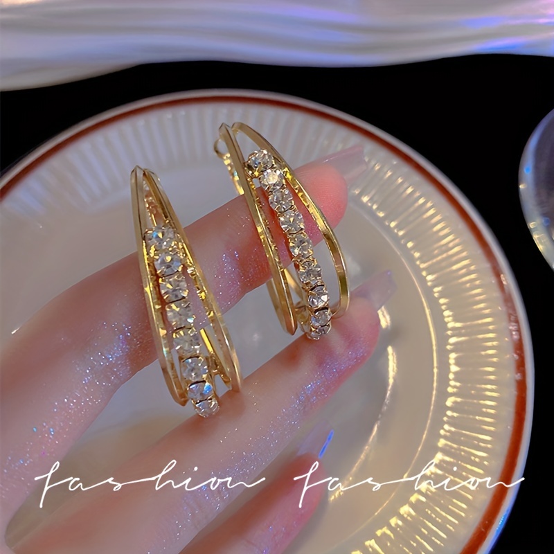 Luxurious Mesh Hoop Earrings Sparkling Golden Alloy 18k Gold - Temu