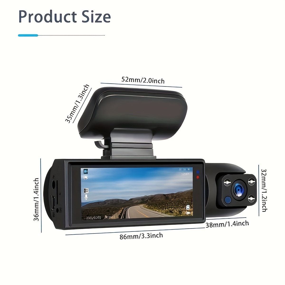 CAMECHO Dual Dash Cam 1080P Front and Inside Dash Camera for Cars 2 Channel  Dashcam, 3.16 IPS Screen, IR Night Vision, Loop Recording, 24hr Parking