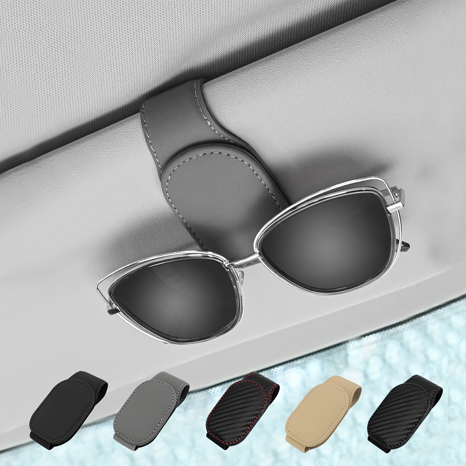 

Sunglasses Holders For Car Sun Visor, Magnetic Pu Leather Glasses Eyeglass Hanger Clip For Car, Ticket Card Clip Eyeglasses Mount