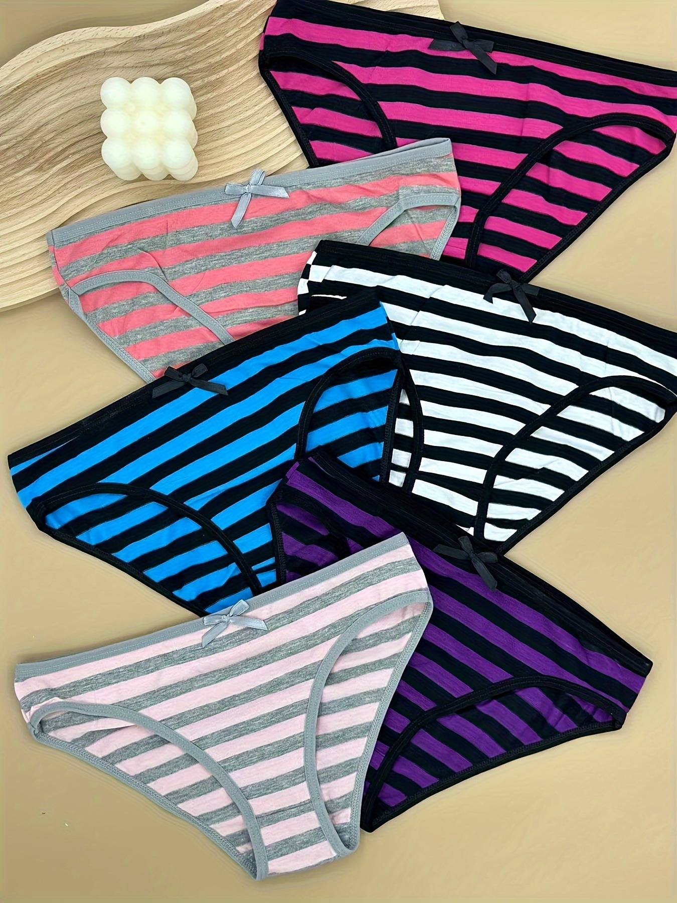 Women Lovely Cute Underwear Stripes Bow Cotton Briefs Panties