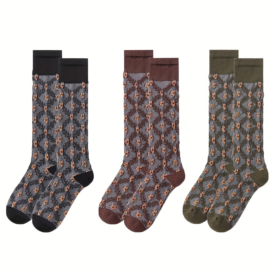 1 Pair/3 Pairs Of Retro Women's Socks Exquisite Embossed Floral Women's Socks Calf Socks