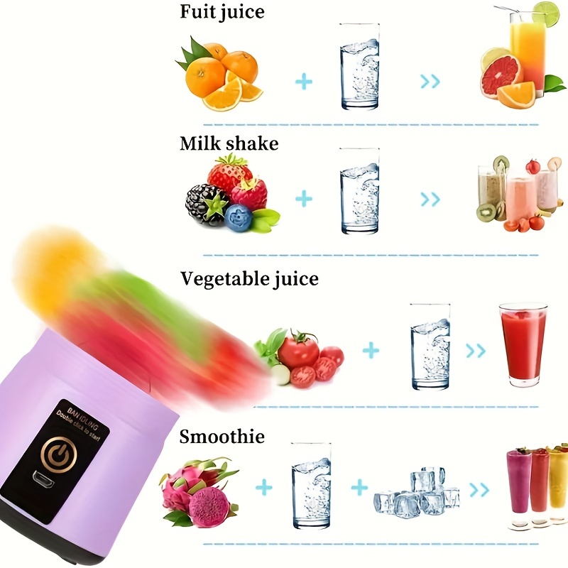 BPA FREE USB Rechargeable Smoothie Blender Battery Personal 380ml Glass  Smoothie Blender Juicer Easy Small Portable Blender
