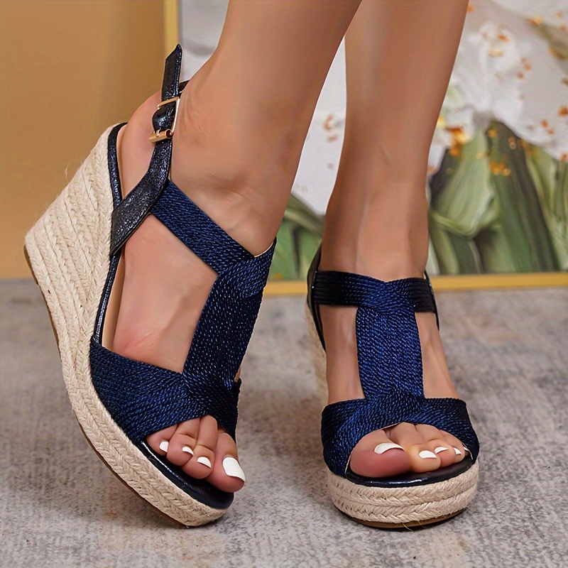 Women's Wedge Espadrille Sandals, Open Toe Buckle Strap High Heels, Fashion  Summer Party Vacation Sandals for Holiday