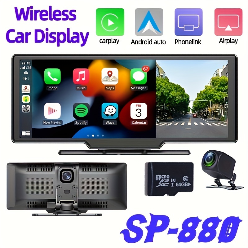 26.06cm Portable Wireless Car Stereo TouchScreen For Android Auto &  Driveplay, With Dash&Rear Camera,DVR Recording,GPS Navigation,Voice  Control,FM