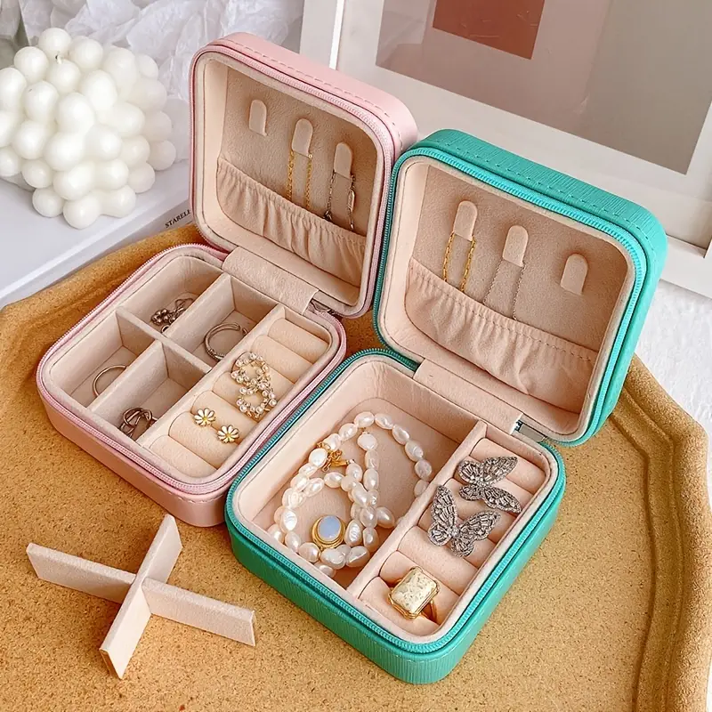 Simple Portable Jewelry Box Ring Earring Necklace Storage - Temu