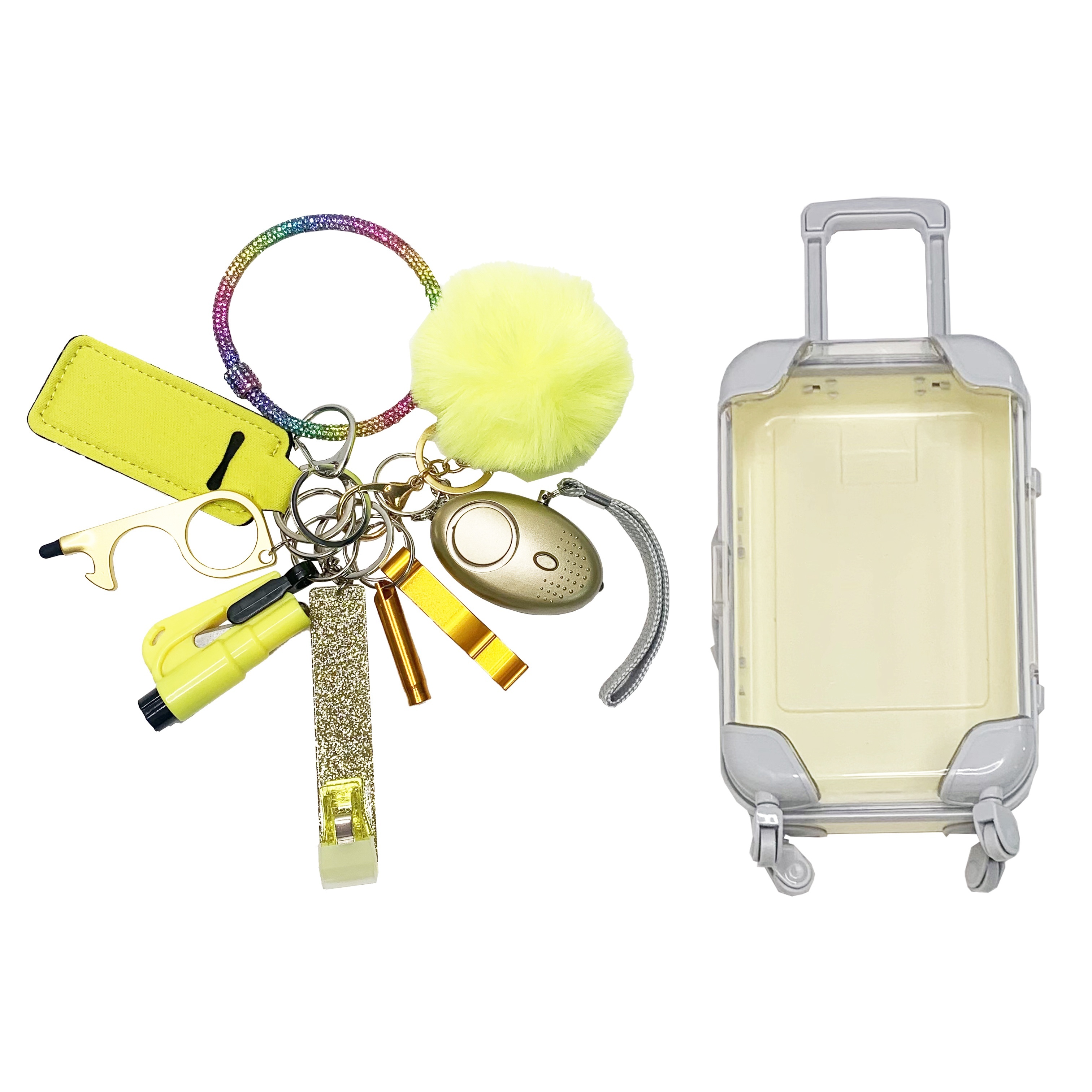 Keychain Set for Girls & Women 10pcs With Minisuitcase - Yellow