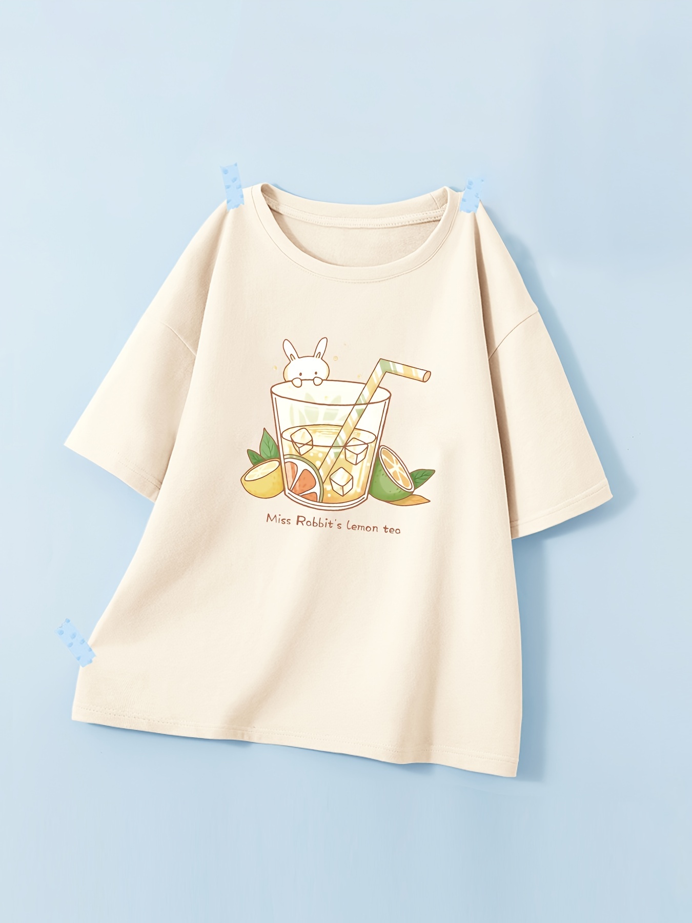 Women Cute Tops T Shirt Korean Fashion Clothes Girl Kawaii Bunny T-Shirt  White Pink Tee Animal Oversized Summer Crew Neck
