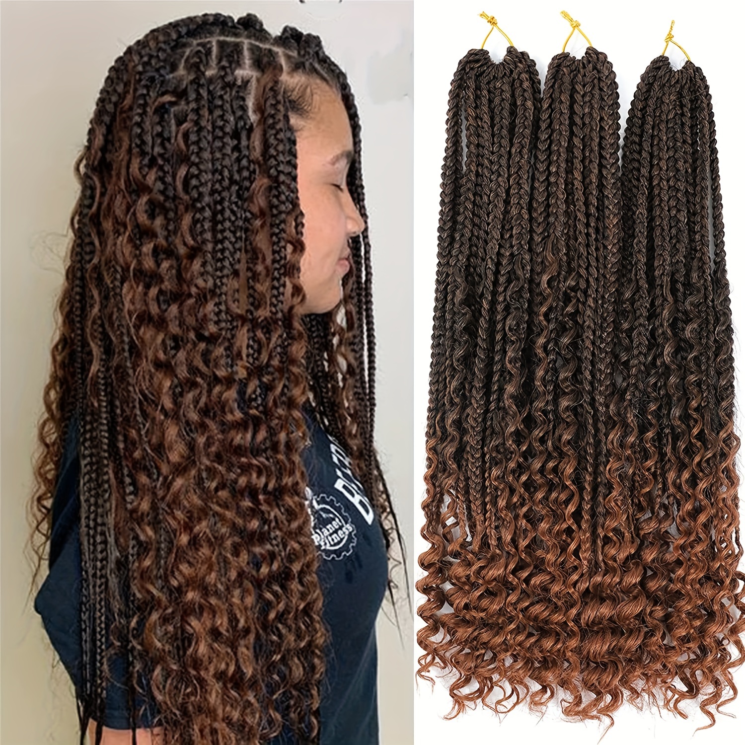 Boho Box Braids Crochet Hair Curly Ends 24 Inch Brown Goddess Synthetic  Boho Locs Pre Looped Braiding Hair Extensions for Women